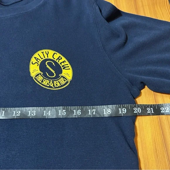 Salty Crew Men’s Size Large Waffleknit Navy Sweatshirt Thermal Yellow Logo - Picture 8 of 10